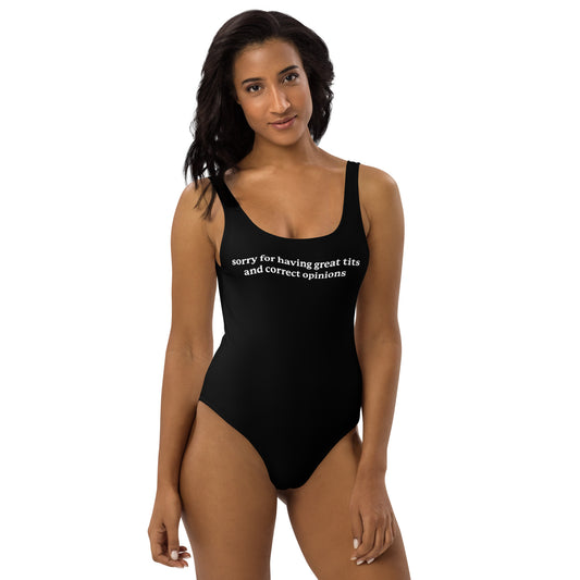 Great Tits & Correct Opinions One-Piece Swimsuit (Black)