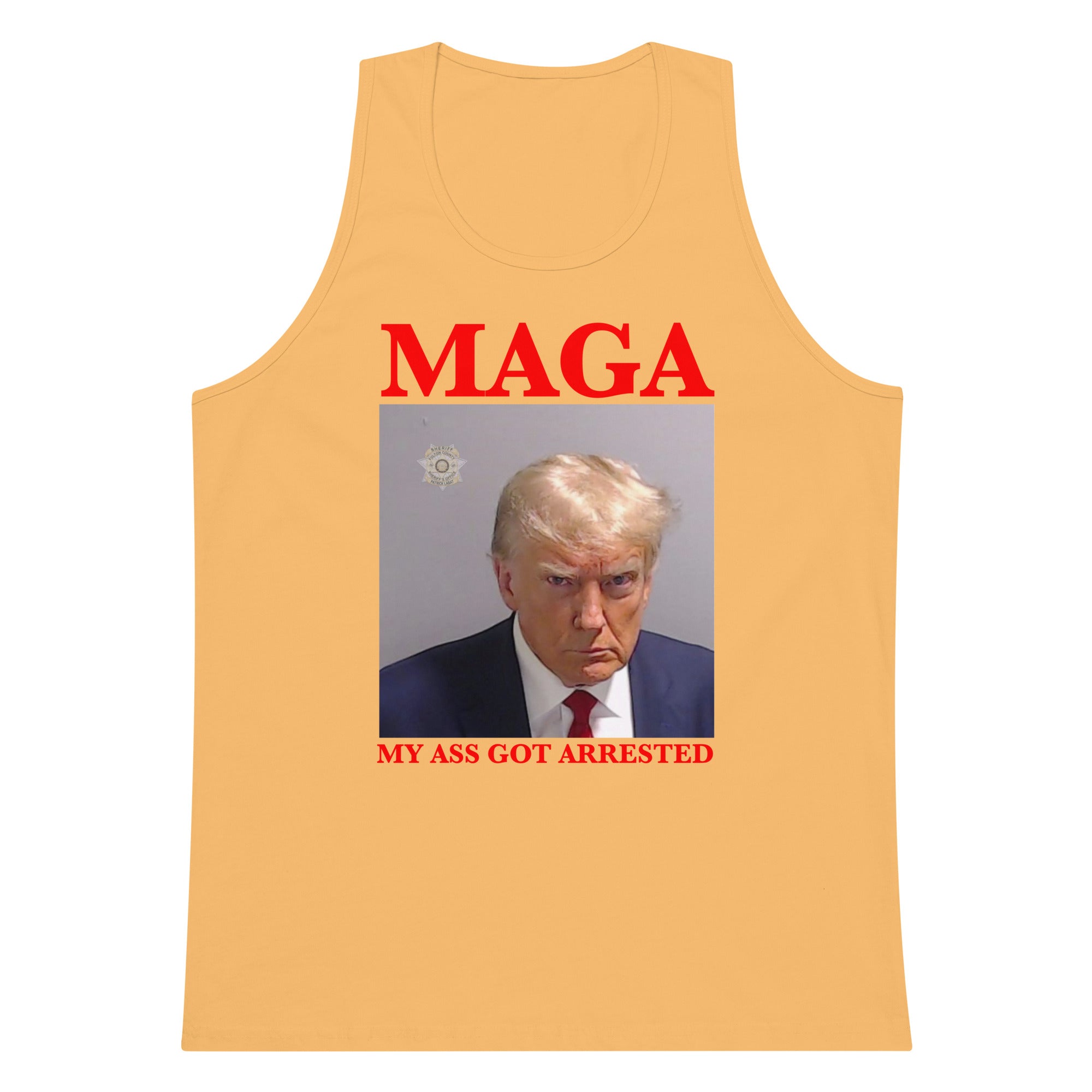 MAGA My Ass Got Arrested (Trump Mugshot) tank top