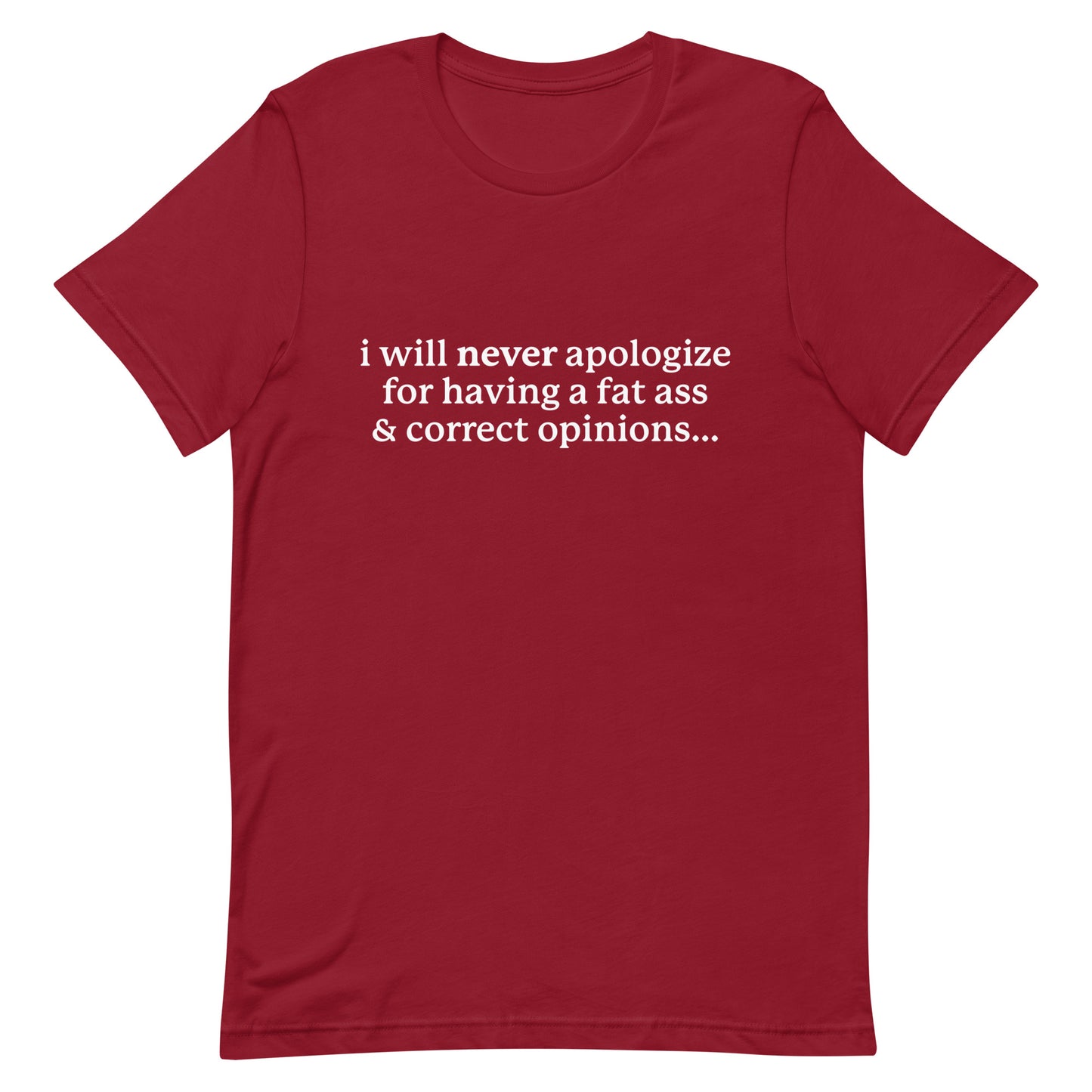 I Will Never Apologize (Fat Ass & Correct Opinions) Unisex t-shirt