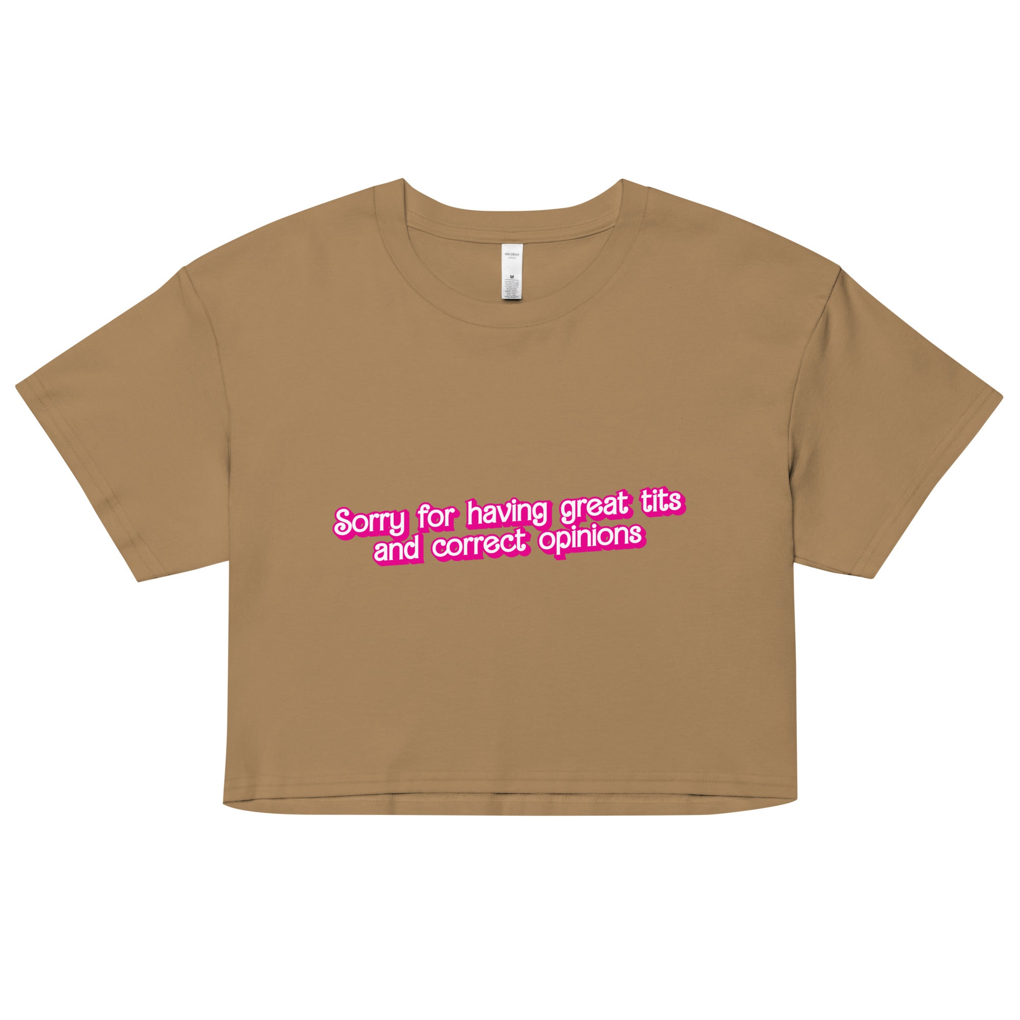 Great Tits and Correct Opinions (Pink Font) crop top