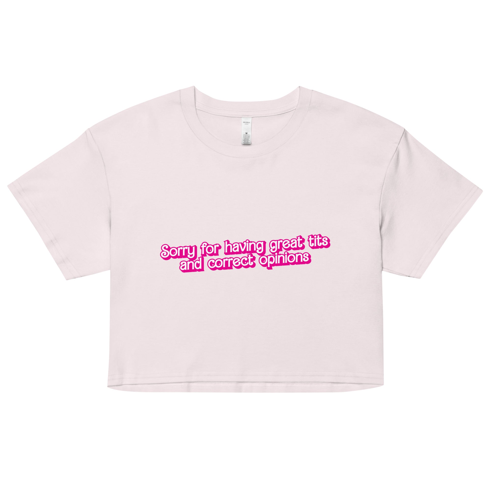 Great Tits and Correct Opinions (Pink Font) crop top