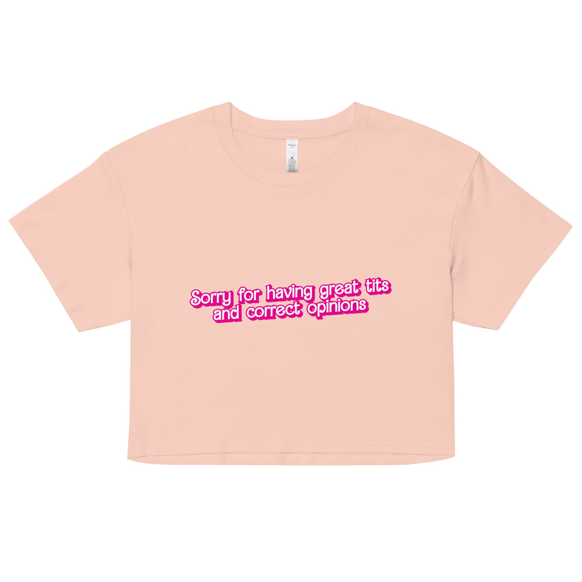 Great Tits and Correct Opinions (Pink Font) crop top