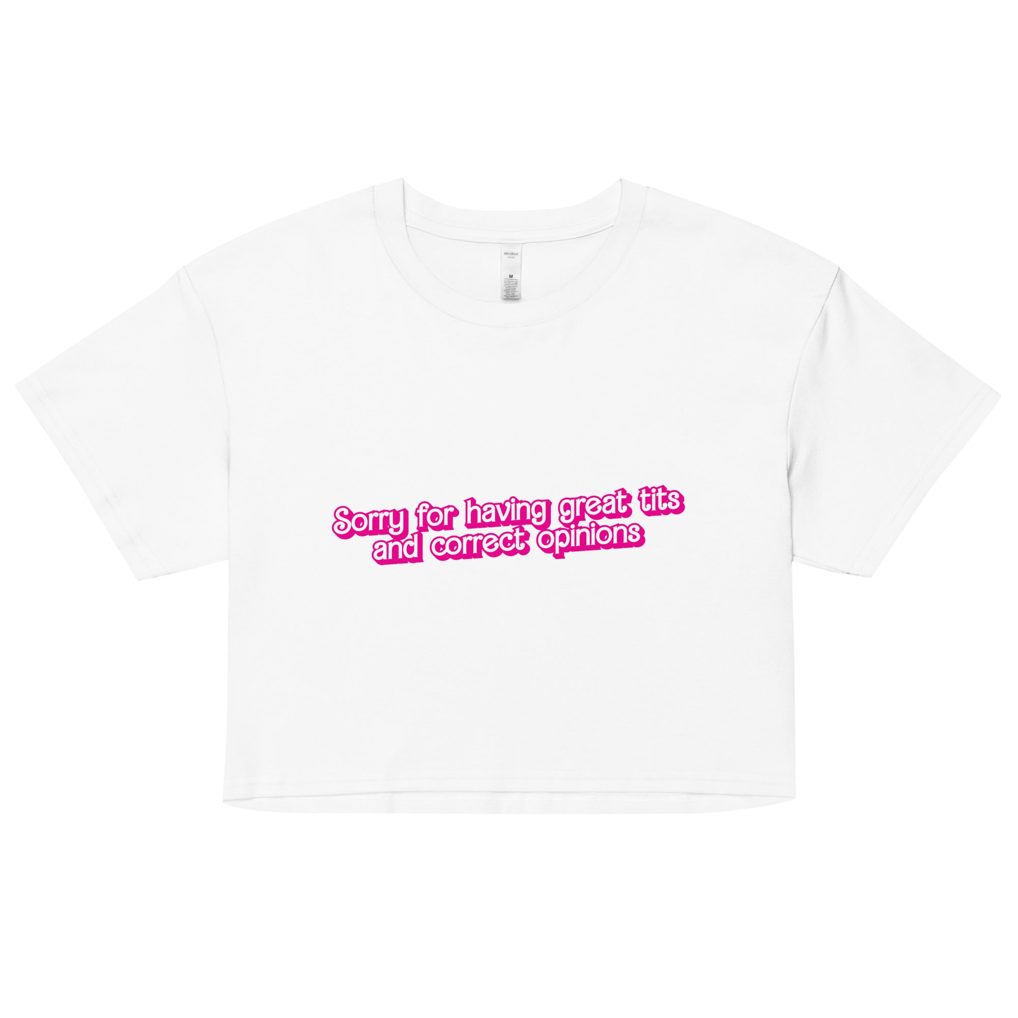 Great Tits and Correct Opinions (Pink Font) crop top