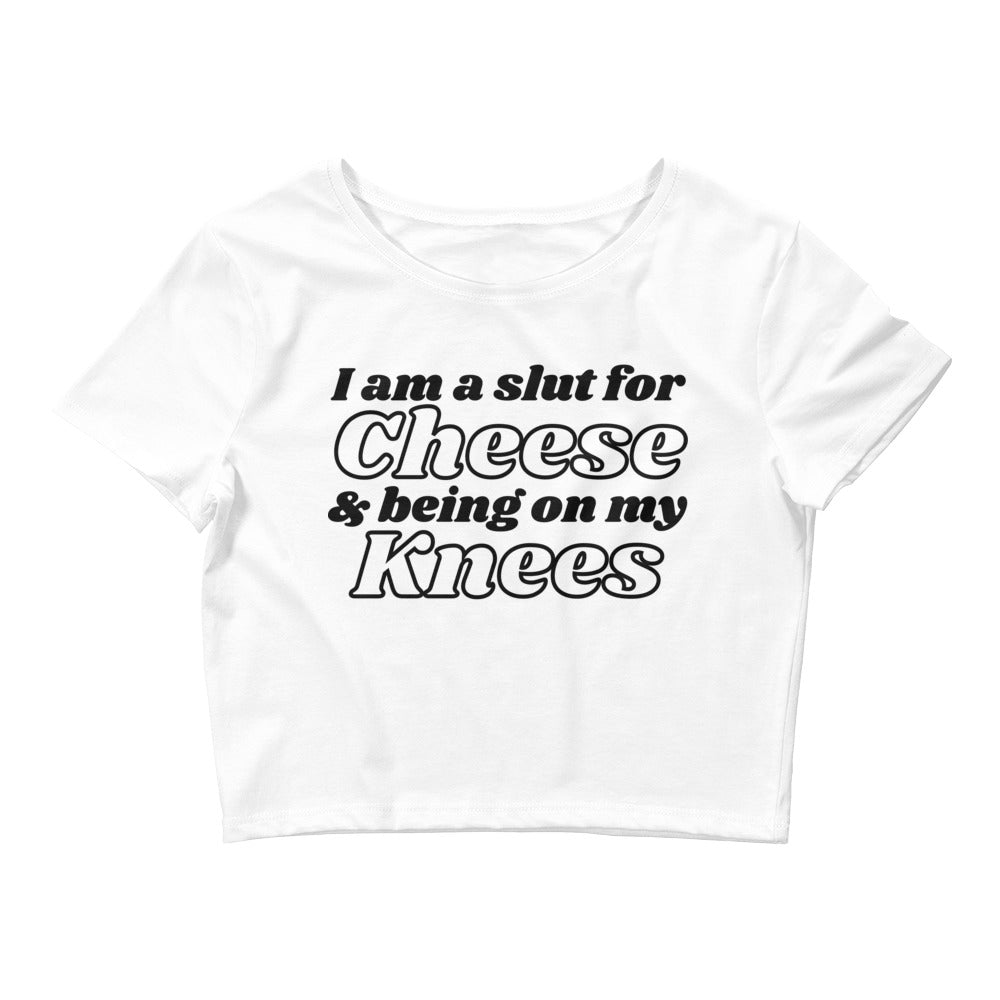 Slut For Cheese & Being on my Knees Women’s Baby Tee